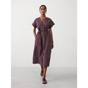 Banana Republic Belted Burgundy Striped Cotton Belted Midi Dress Size XXL